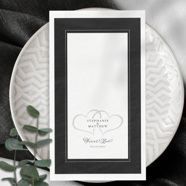 Elegant Wedding Black & White Hearts Forever Love Napkin (Creator Uploaded)