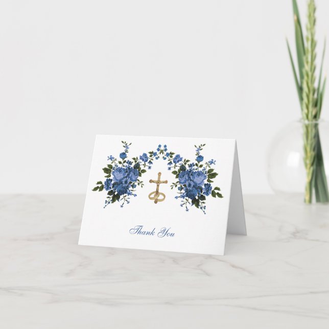 Elegant Wedding Blue Floral Religious  Thank You C Card (Front)