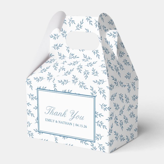 Elegant Wedding Blue Garden Pattern Personalized Favor Box (Front Side)