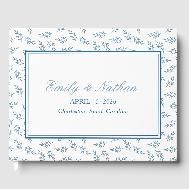 Elegant Wedding Blue Garden Pattern Personalized Guest Book (Front)