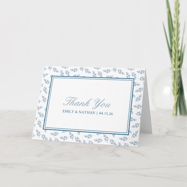 Elegant Wedding Blue Garden Pattern Personalized Thank You Card (Front)