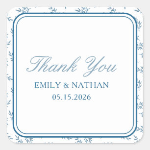 Elegant Wedding Blue Garden Personalized Thank You Square Sticker