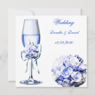 Elegant Wedding Blue Navy Floral Roses Invitation