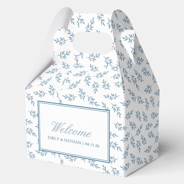 Elegant Wedding Blue Personalized Welcome Guest  Favor Box (Front)