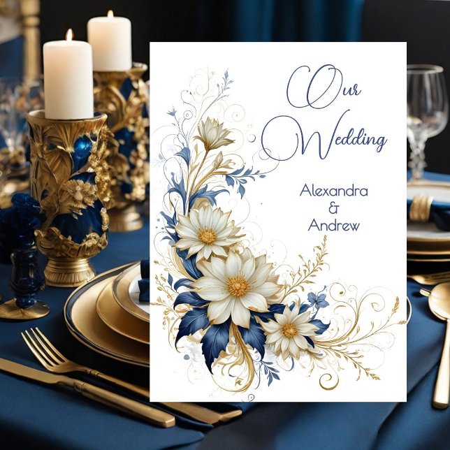 Elegant Wedding Blue White Gold Flowers Invitation (Creator Uploaded)