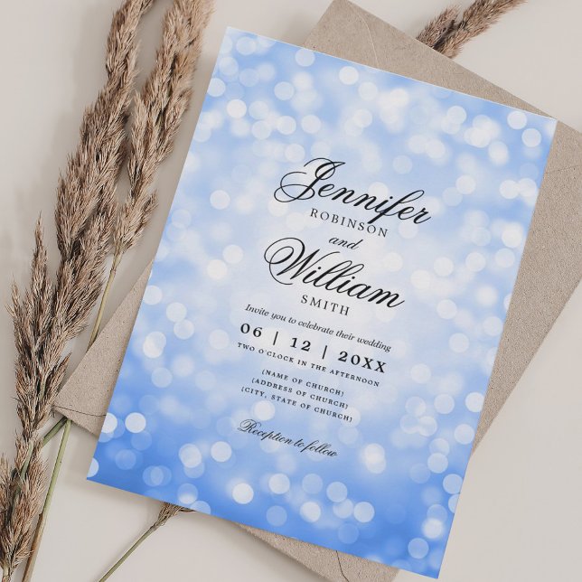 Elegant Wedding Bokeh Lights Romantic Navy Blue  Invitation (Elegant Wedding Bokeh Lights Romantic Navy Blue Invitation)