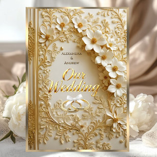 Elegant Wedding Book Ornate Gold White Floral Invitation