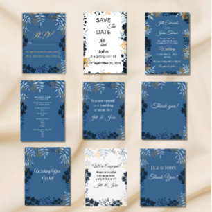 Elegant Wedding Botanical Blue Thank You  Card