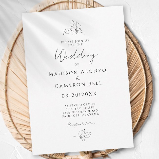 Elegant Wedding Botanical Leaves Black & White  Invitation (Creator Uploaded)