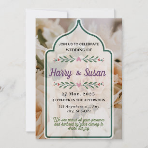 Elegant wedding,bouquet of flowers,green frame invitation