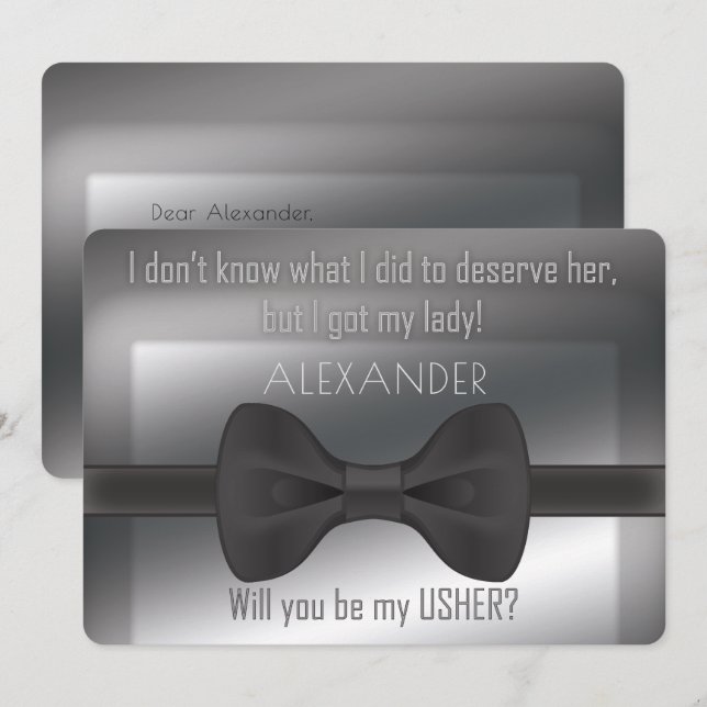 Elegant Wedding  Bowtie Will You Be My Usher Invitation (Front/Back)
