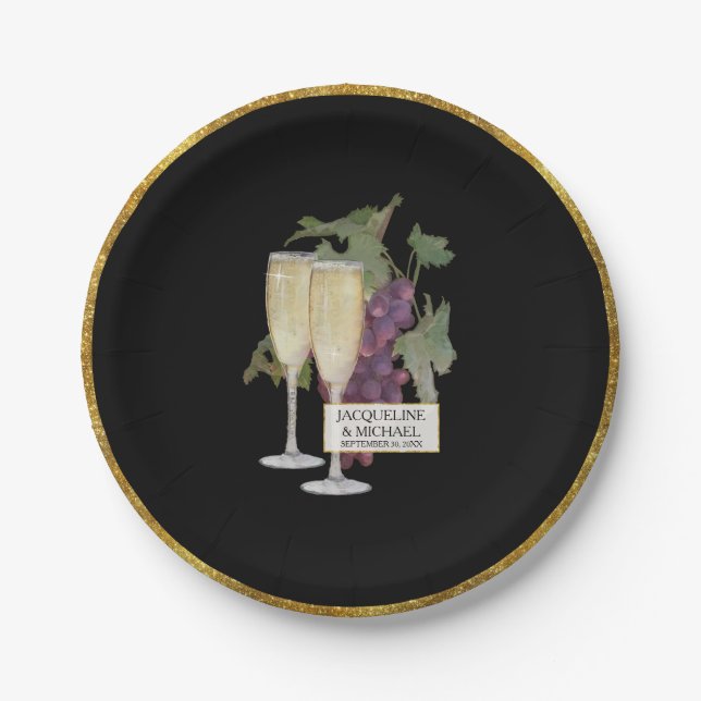 Elegant Wedding Bridal Engagement Decor Champagne Paper Plate (Front)