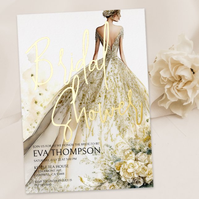 Elegant Wedding Bridal Shower Gold (Exquisite and intricately detailed watercolor design for the perfect bridal shower invitation.)