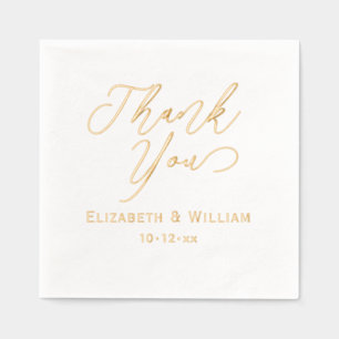 Elegant Wedding Bride Groom Date Thank You #1 Foil Napkins
