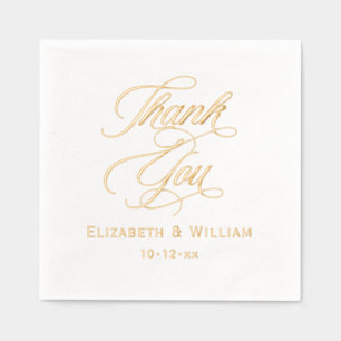 Elegant Wedding Bride Groom Date Thank You #2 Foil Napkins