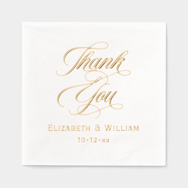 Elegant Wedding Bride Groom Date Thank You #2 Foil Napkins (Front)