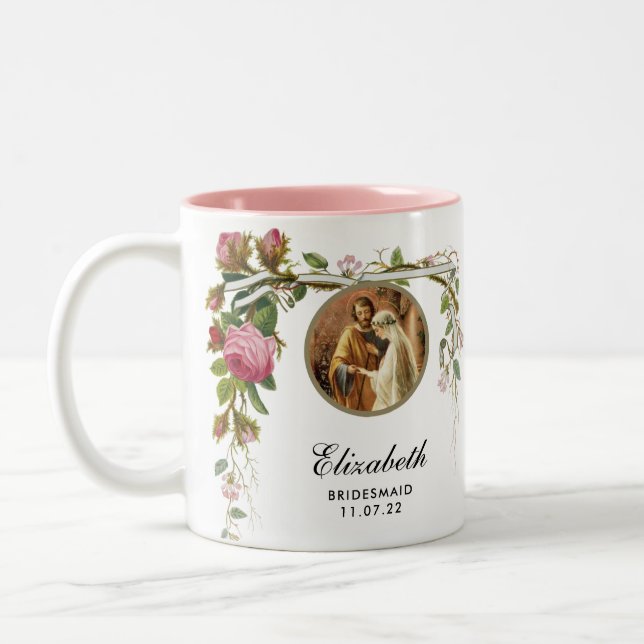 Elegant Wedding Bridesmaid Shower Roses Two-Tone Coffee Mug (Left)