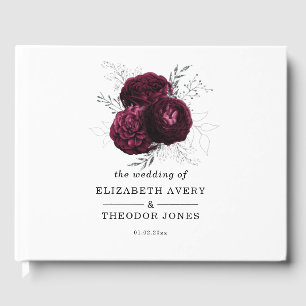 Elegant Wedding Burgundy Floral Guest Book