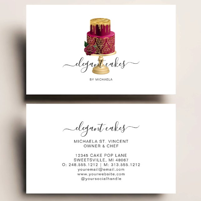 Elegant Wedding Cake Burgundy Bakery Business Card (Creator Uploaded)