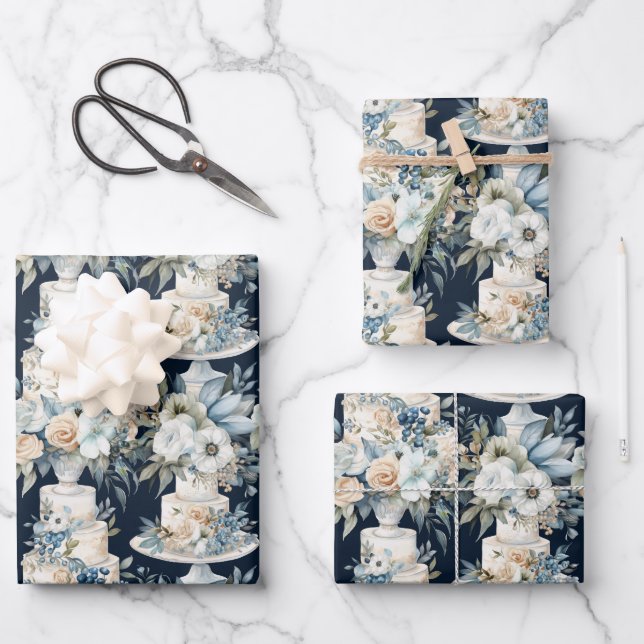 Elegant Wedding Cakes And Flowers Wrapping Paper Sheet (Front)