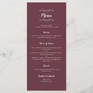 Elegant Wedding Calligraphy Burgandy Dinner Menu