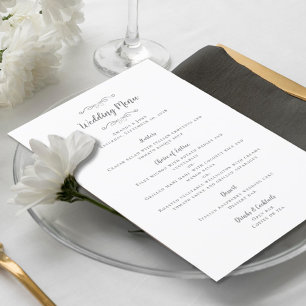Elegant Wedding Calligraphy Chic Grey White Dinner Menu