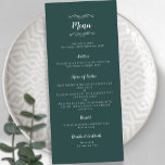 Elegant Wedding Calligraphy Emerald Green Dinner Menu<br><div class="desc">Perfect for weddings, anniversary events and special celebrations, our elegant traditional event Dinner Menu features a romantic formal classic design. Two decorative flourishes each containing a single heart beautifully surround the "Menu" title. Personalize all details in delicate white lettering and script on a elegant emerald green background. Borderless finish allows...</div>