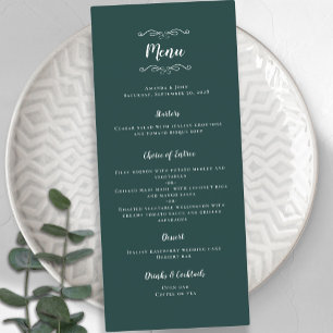 Elegant Wedding Calligraphy Emerald Green Dinner Menu