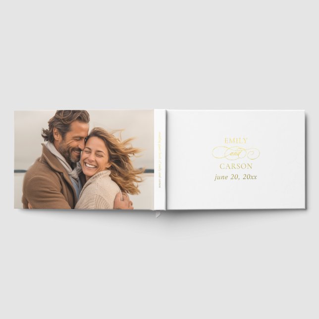Elegant Wedding Calligraphy Photo Chic Real Gold Guest Book (Full)