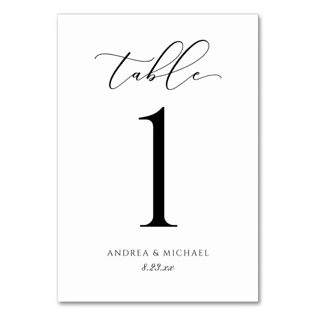 Elegant Wedding Calligraphy Script Table Number (Front)