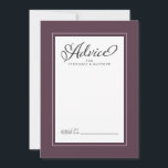Elegant Wedding Cassis Purple Newlywed Wishes Chic Advice Card<br><div class="desc">Elegant Wedding Newlywed Wishes Advice in Purple Cassis wedding design features a beautiful chic border in dusty blue that includes an elegant petite white border. Calligraphy and script are charcoal grey on a white background and compliments the unique wedding design.</div>
