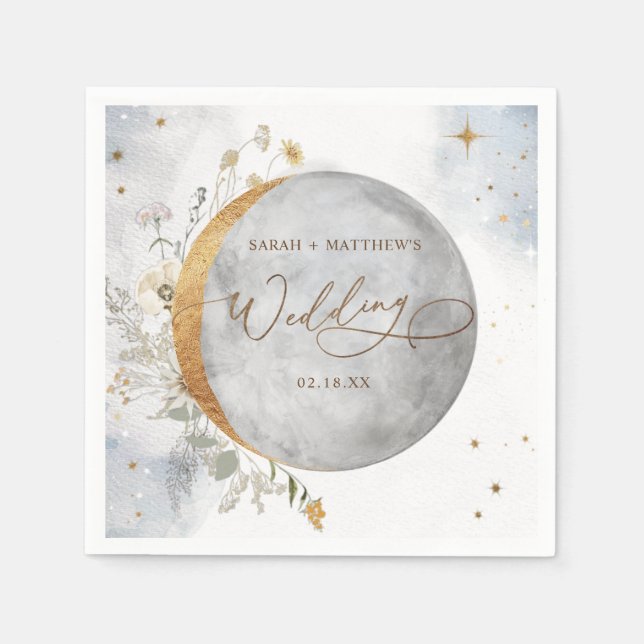 Elegant Wedding Celestial Moon and Stars Napkins (Front)