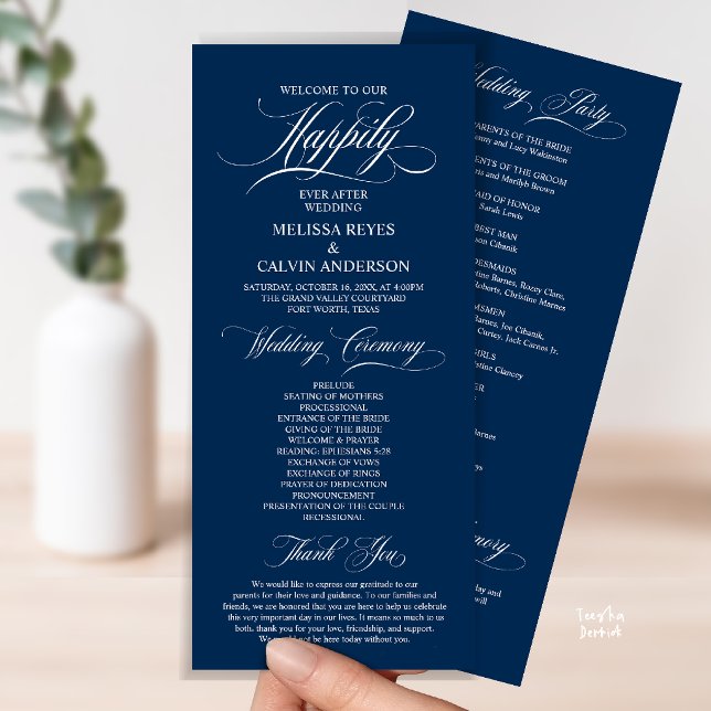 Elegant Wedding Ceremony Order, Classy Navy Blue Program (Elegant Wedding Ceremony Order, Program Card in Classy Navy Blue)