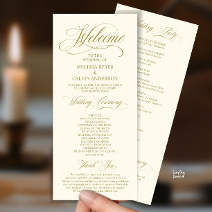 Elegant Wedding Ceremony Order, Gold and Cream Program