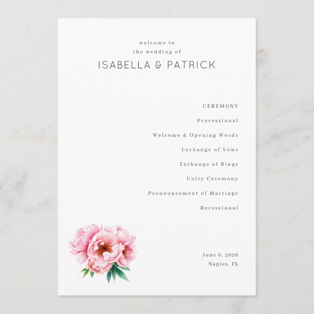 Elegant Wedding Ceremony Program (Front)