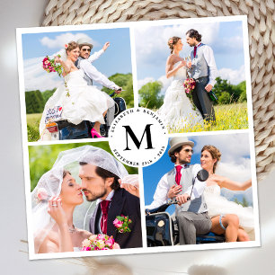 Elegant Wedding Chic Custom Photo Collage Monogram Thank You Card