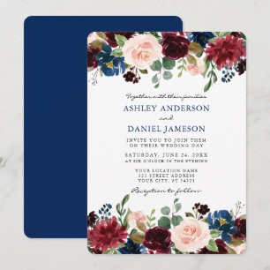 Elegant Wedding Classic Blue Watercolor Floral Invitation