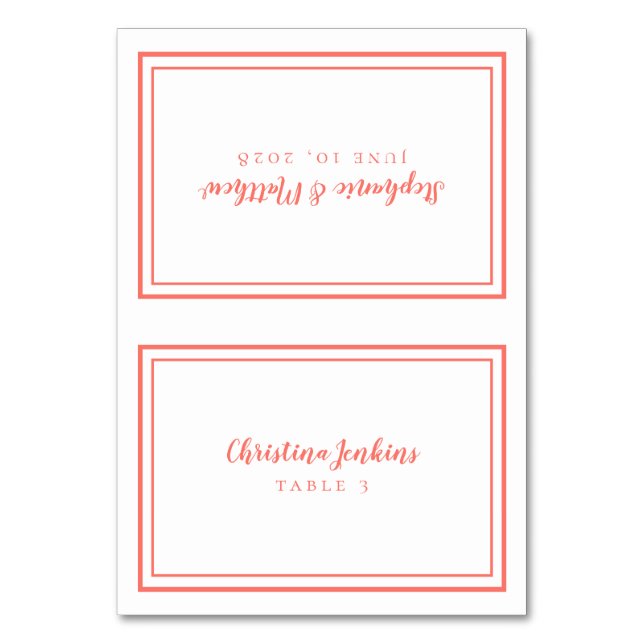Elegant Wedding Coral Custom Guest Place Card  (Front)