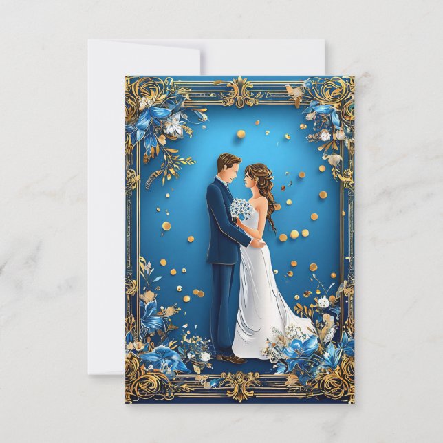 Elegant Wedding Couple Embracing with Floral Frame Invitation (Front)