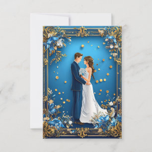 Elegant Wedding Couple Embracing with Floral Frame Invitation