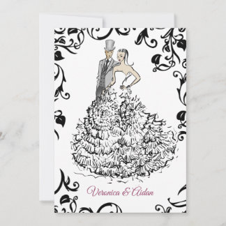 Elegant Wedding Couple Illustration Invitation
