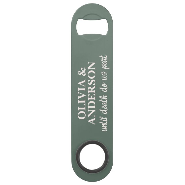 Elegant Wedding Couple Name Green Ivory Colour Bar Key (Front)