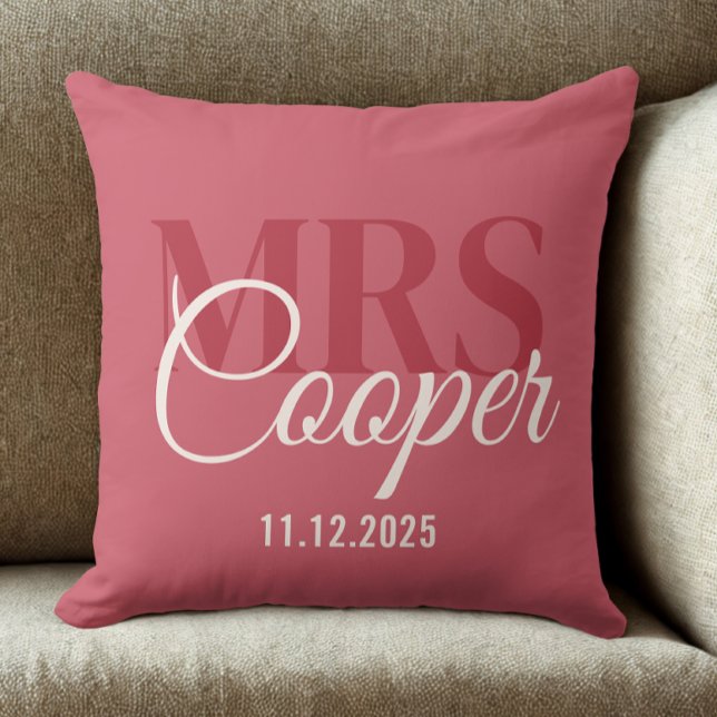 Elegant Wedding Couple Name Red Ivory Colour  Throw Pillow (Modern elegant bride name throw pillow)