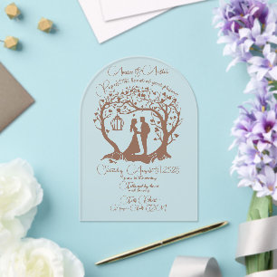 Elegant Wedding Couple Tree Framed Brown Acrylic Invitations