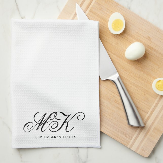 Elegant Wedding Couples Initials Script Monogram  Kitchen Towel (Quarter Fold)