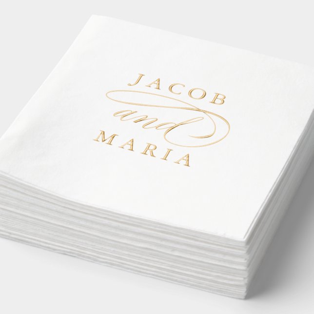 Elegant Wedding Couples Names Foil Napkins (Detail)