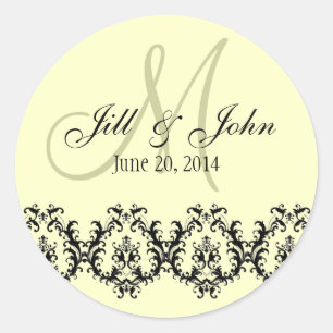Elegant Wedding Cream Monogram Save the Date Classic Round Sticker