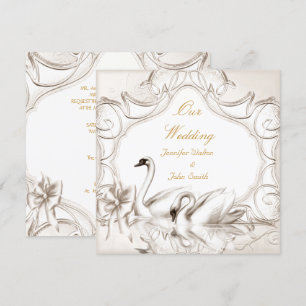 Elegant Wedding Cream White Swans Bow Invitation
