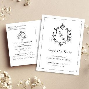 Elegant Wedding Crest Monogram Save The Date Announcement Postcard