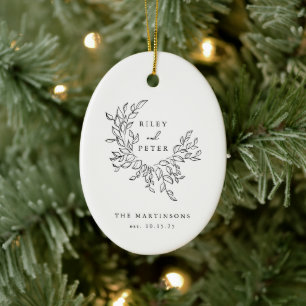 Elegant Wedding Crest Personalized Keepsake Ceramic Ornament